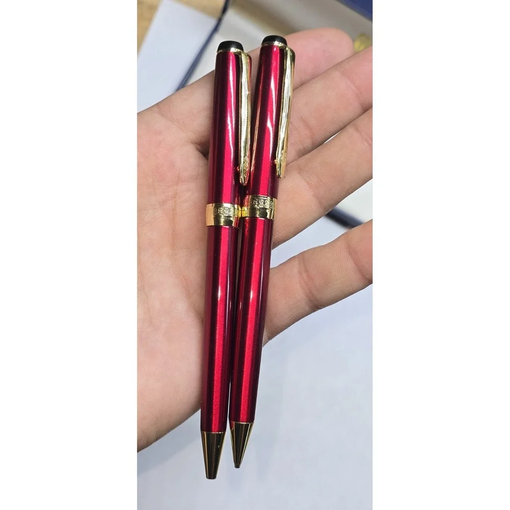 Bill Blass Manhattan Pen Set Burgundy Gold Ballpoint & Pencil Box